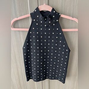 Zara black sleeveless studded knit top, size Small